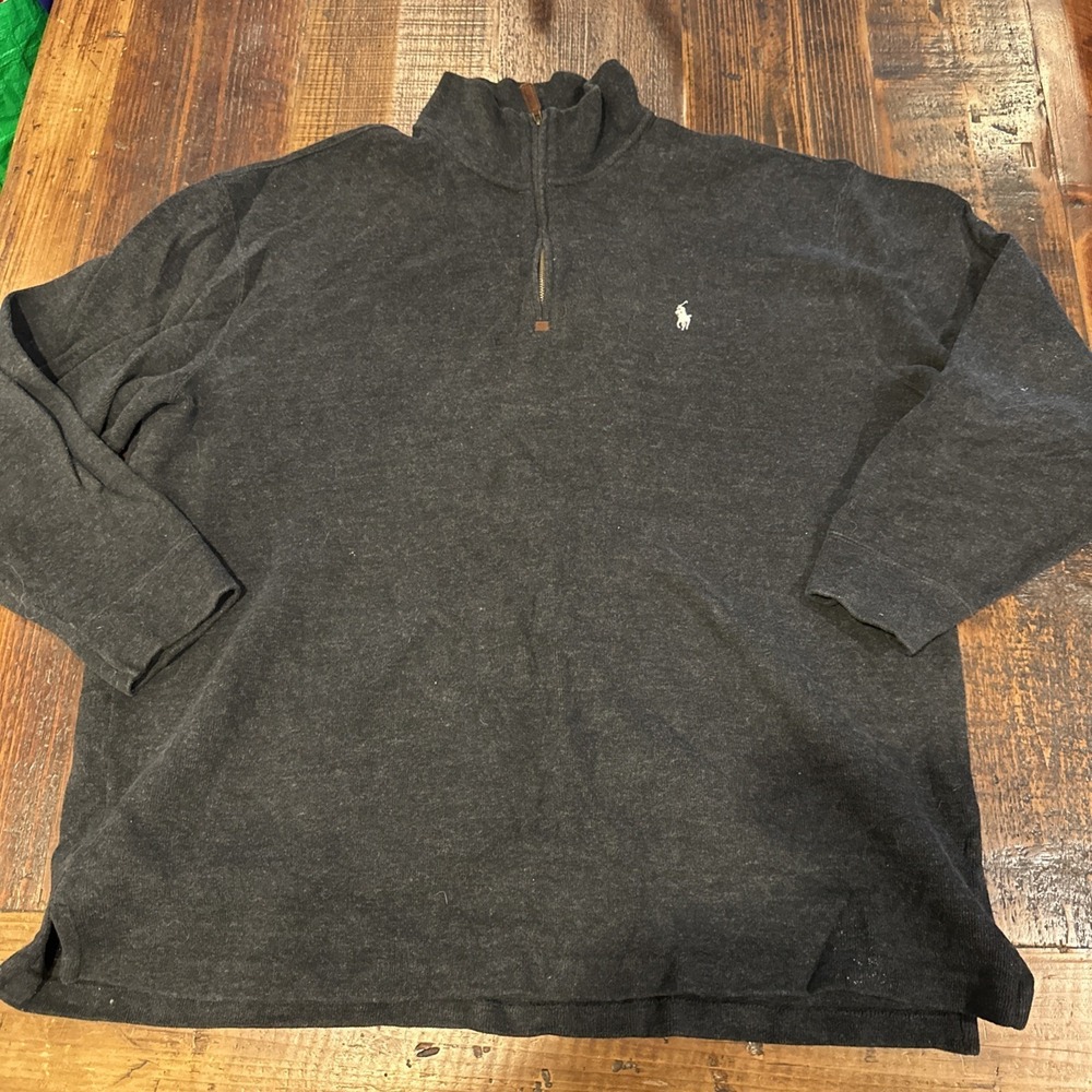 Polo Big And Tall Gray 1/4 Zip‎ Size 2XLT White Pony